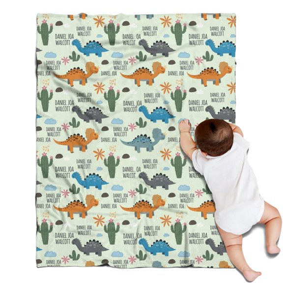 LightGreen Cartoon Dinosaurs Cactuses Pattern Blanket,Comfortable Soft Lamb Wool Throw Blanket,All Season,Warm Lightweight Blankets for Sofa Bed Couch Living Room Chair,30"x40"