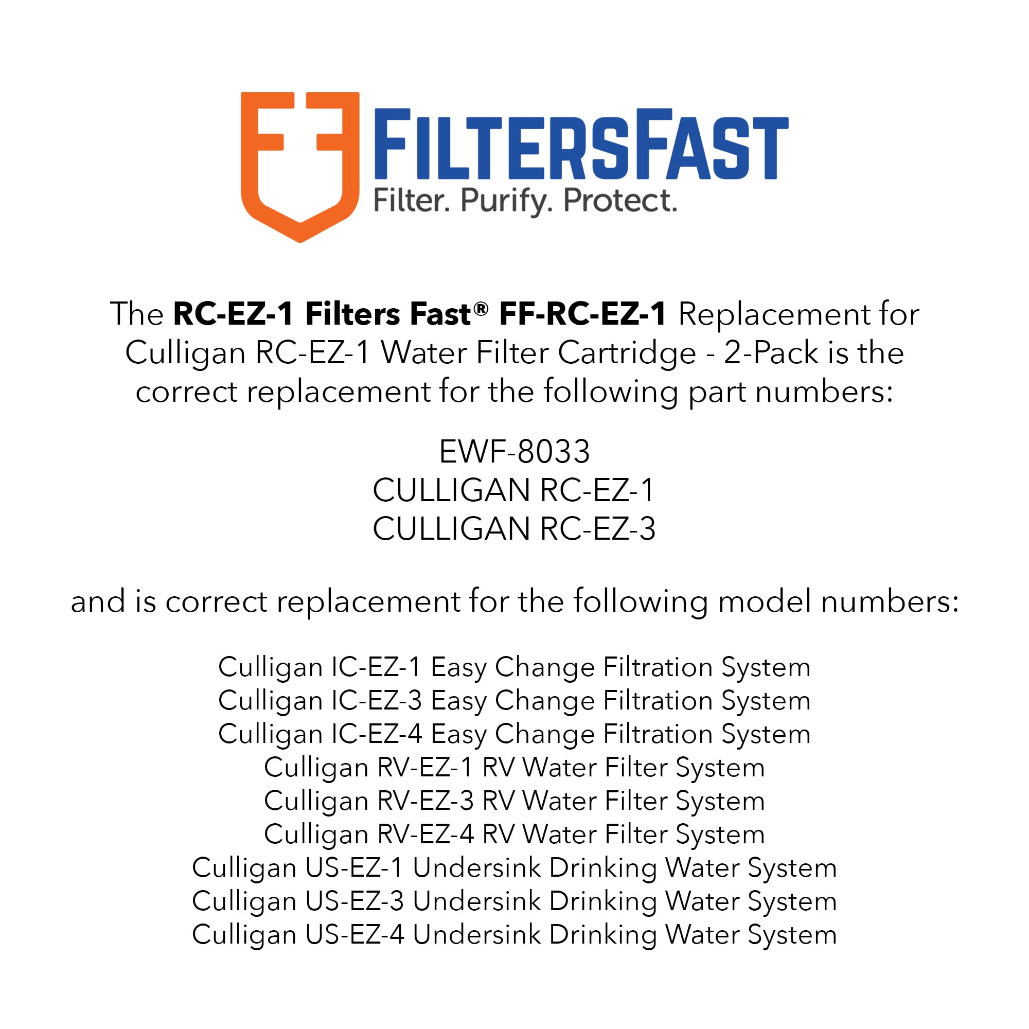 Filters Fast Compatible Replacement for Culligan RC-EZ-1 Under Sink Home and RV Water Filter, 2 Pack