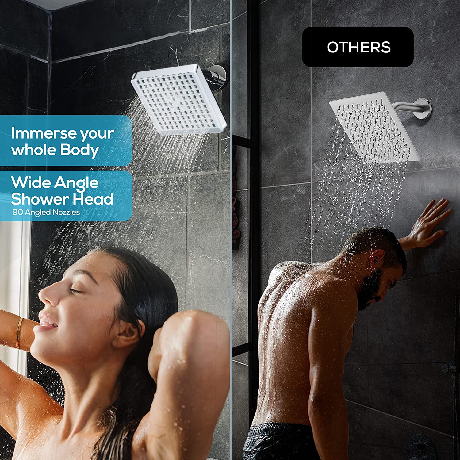6"  Filter Shower Head with High Pressure Rain Showerhead, Adjustable Brass Ball Joint, Touch-Clean Nozzles, Anti-Clog (ABS, G1/2")
