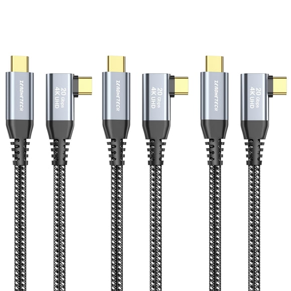 Zeroneteck Cable Usb C A Usb C (Paquete De 3 De 6.6 Pies) Cable De Monitor Usb C 4K Ángulo Recto Uhd Usb Tipo C Salida De Video 20 Gbps 100 W Carga Rápida Para Macbook Dell Lg Hp Kyy Arzopa Forhelp