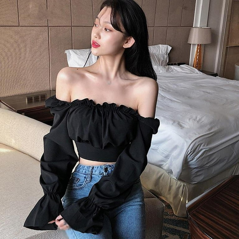 Fashion Solid Off Shoulder Slash Neck Bandage Shirt Fashion Solid Off Shoulder Slash Neck Bandage Shirt
