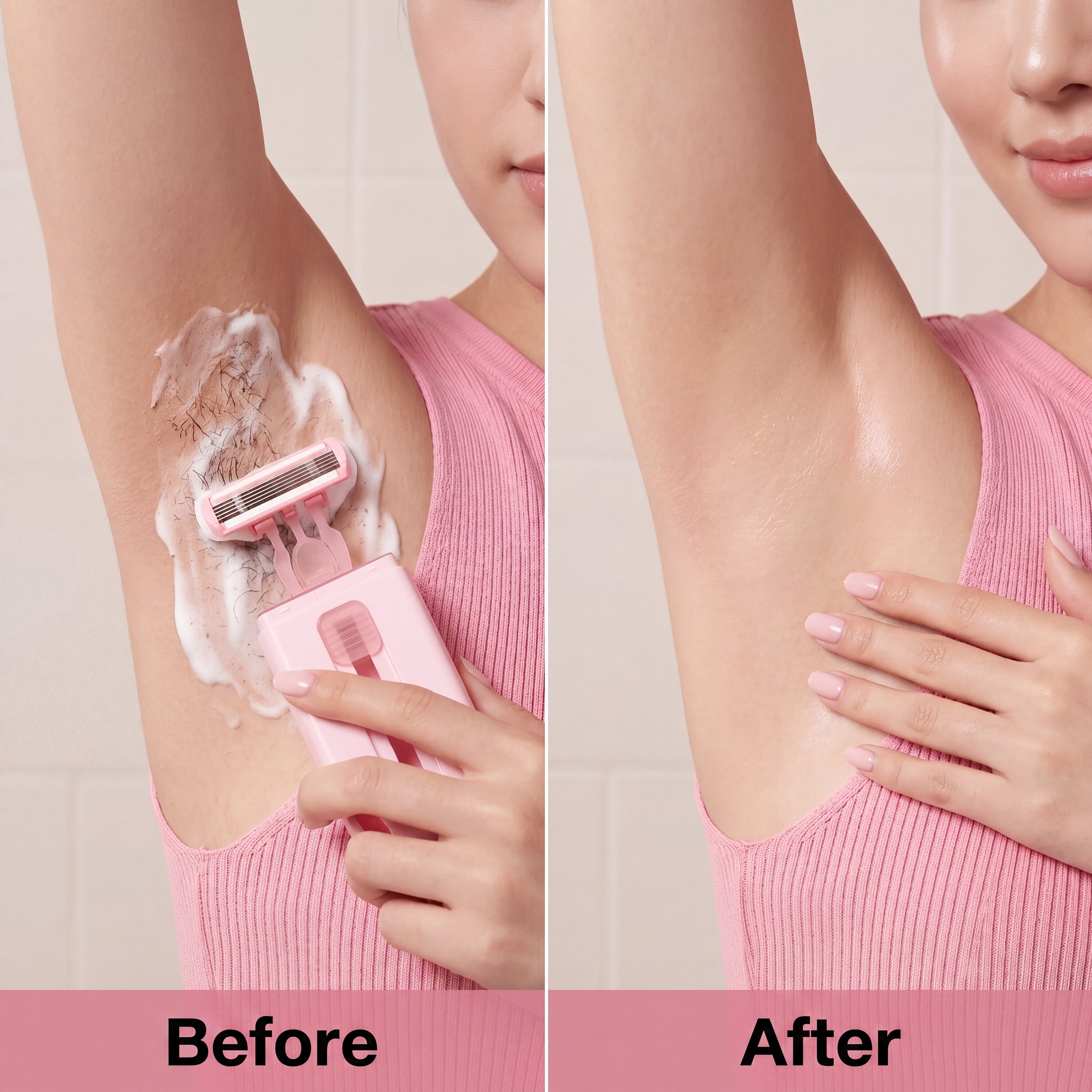 Razor for Women, 6-Blade Head & 2 Blade Refills, Push-Pull Retractable Design, Women's Razor with Aloe for Bikini Underarm Leg Arm, Pink