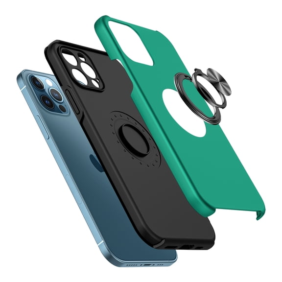 For iPhone 13/14 Case Rubberized Dual Layer Magnetic Ring Stand   Tempered Glass