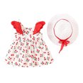 thumbnail image 3 of lcziwo Infant Toddler Girls Cute Summer Clothes Kids Sleeveless Strawberry Print Mini Dress with Hat 2 Piece Outfits Set Red 2 Years, 3 of 6