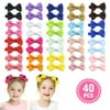 60/40/20pcs Baby Girls Hair Bows Clips, 4/2  Grosgrain Boutique Solid Color Ribbon Mini Hair Bows Clips, Alligator Hair Clips Fully Lined Hair Accessories for Baby Girl Toddlers Kids Children in Pairs