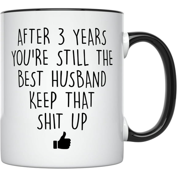 YouNique Designs 3 Year Anniversary Coffee Mug for Him, 11 Ounces, 3rd Wedding Anniversary Cup For Husband, Three Years, Third Year, 3rd Year (Black Handle)