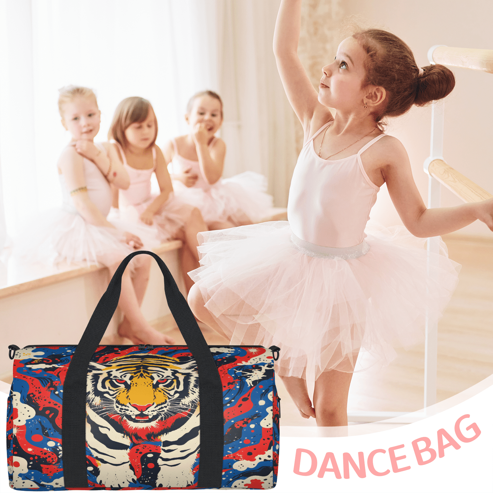 Herdesigns Tiger Gym Bag for Women, Duffle Bag for Travel Sport, Wild Animal Lightweight Waterproof Carry on Weekender Dance Yoga Workout Bags