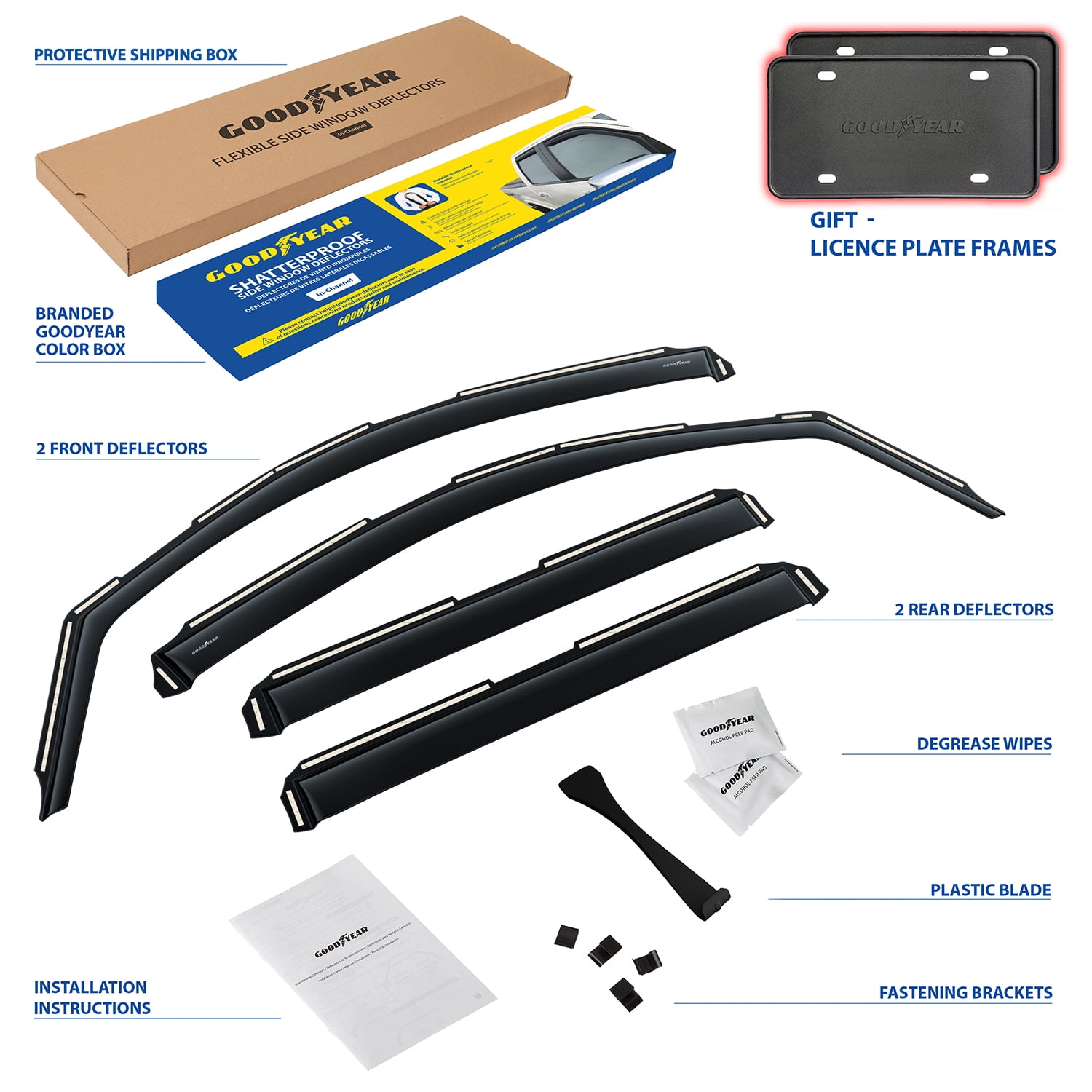 Goodyear Shatterproof in-Channel Window Deflectors for Chevrolet (Chevy) Tahoe 2015-2020, Rain Guards, Window Visors for Cars, Vent Deflector, Car Accessories, 4 pcs - GY007871