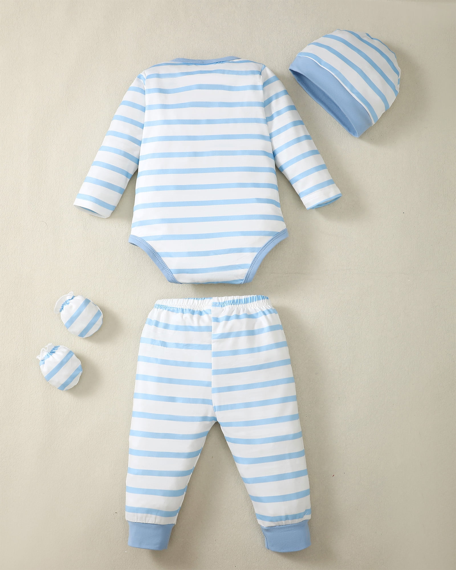 KIMI BEAR Newborn Baby Boys layette set 3-6 Months Romper Pants Set Hat 4-Pack Outfits Long Sleeves Top Gloves 16pcs Winter Clothes Baby Shower Gifts Blue