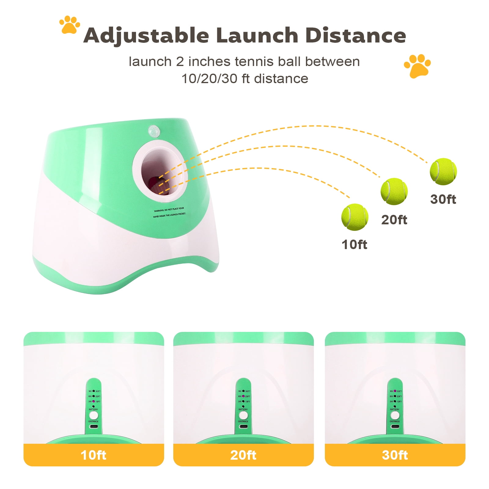 GYZJ Automatic Ball Launcher for Dogs,Interactive Dog Ball Thrower with 15x 2" Mini Tennis Balls for Small Dogs,Green