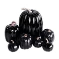 thumbnail image 2 of Artificial Pumpkins, Halloween Pumpkin Decorations, Spooky Halloween Decor, Black Table Decor, 7-Piece Shiny Black Faux Pumpkin Set for Indoor Halloween Party and Fall Holiday, 2 of 7