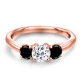thumbnail image 3 of Gem Stone King 18K Rose Gold Plated Silver White Topaz and Black Diamond Engagement Ring for Women | 1.14 Cttw | Round 5MM | Gemstone November Birthstone | Size 5, 3 of 6