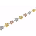 thumbnail image 2 of 925 sterling silver tricolor rose yellow gold plated Hawaiian 8mm plumeria flower cz anklet 9 1/2", 2 of 4