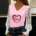 thumbnail image 2 of 2026 Valentines Tops for Women Elegant V-Neck Lace Insert Blouse Long Sleeve Floral Valentines Print Outfits Delicate Romance Clothing Cute Shirts, 2 of 6