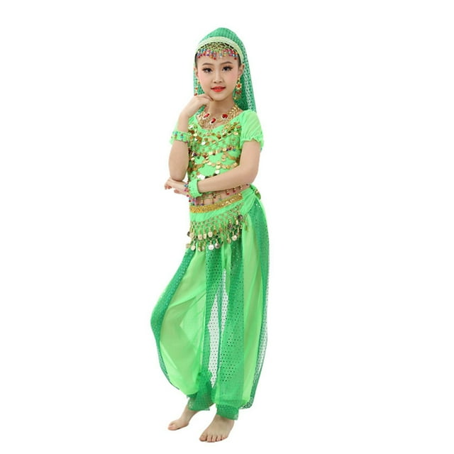 Hiiyo Girls Belly Dance Sequin Outfits Stage Performance Dancewear Clothes Set