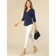 thumbnail image 3 of Blusa de oficina vintage Allegra K con botones de manga 3/4 y lunares Azul oscuro L, 3 of 6