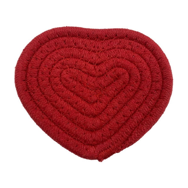 Red Red Heart Shape Hand Woven Coaster Set Heat Insulating Pot Mat Cup Pad Bowl Trivet For Table Dining Kitchen