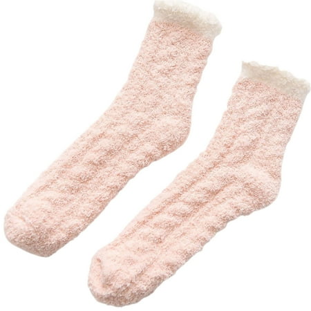 

harmtty 1 Pair Warm Keeping Women Socks Thickened Polyester Trendy Classic Winter Stockings for Daily Pink