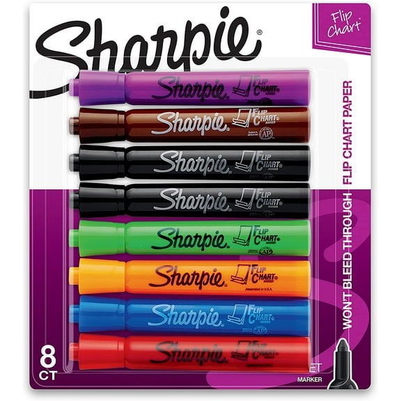 SHARPIE Flip Chart Markers, Bullet Tip, Assorted Colors, 8 Pack