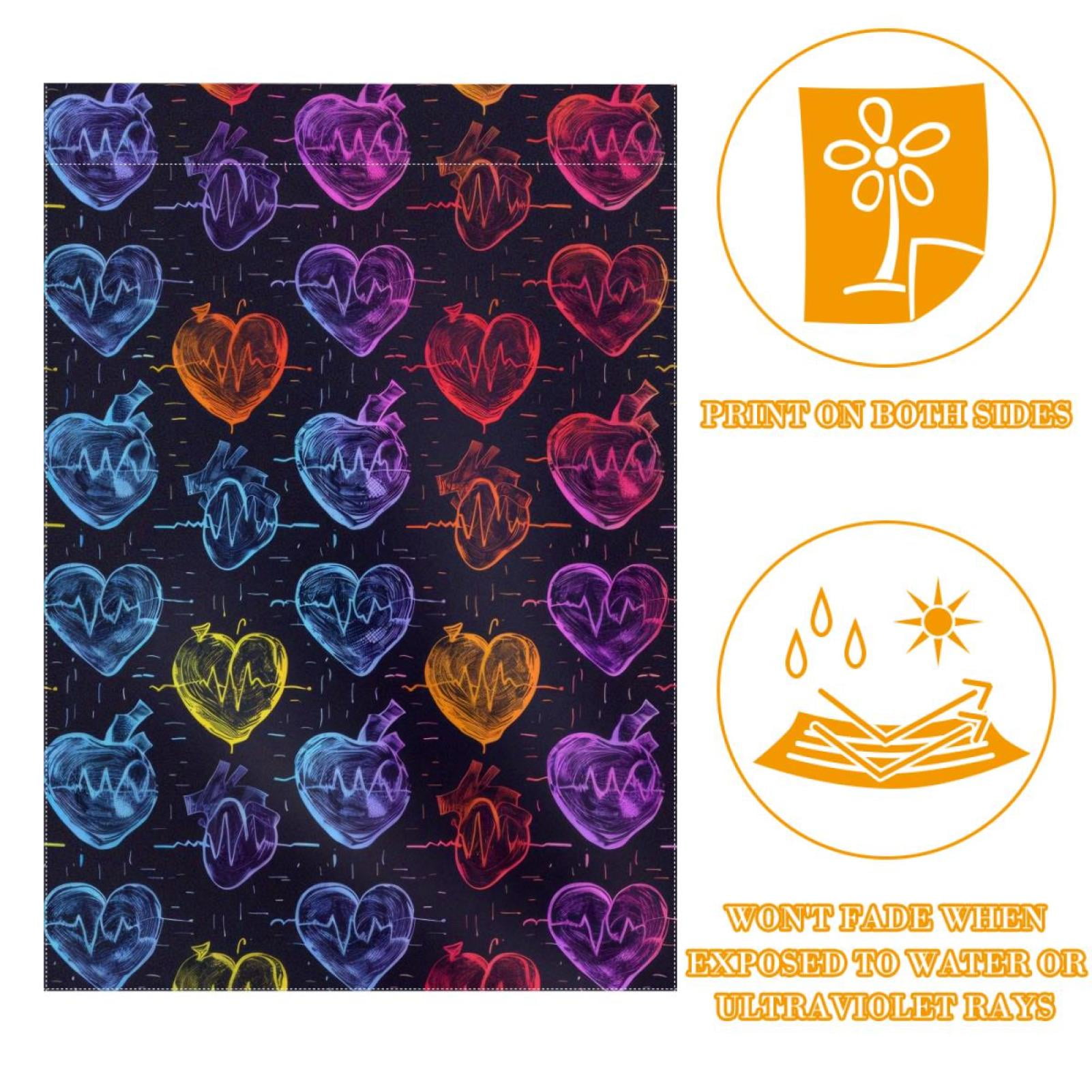 Electrocardiogram Heart Beat with Colorful Hearts Double Sided Garden Flag Decorative Weather Resistant Yard Flag, Large DIY Vertical Flag for Farmhouse Patio Lawn, 28x40 Inch