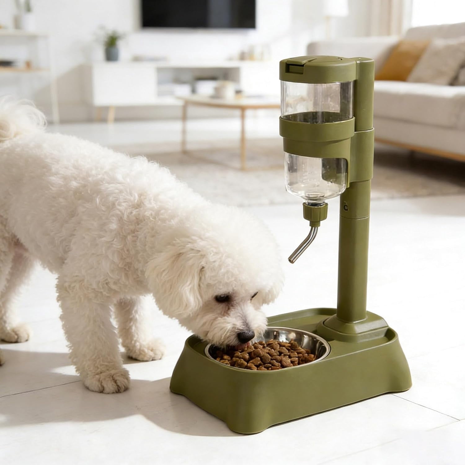 Large Capacity Automatic Pet Feeder & Water Dispenser, Height Adjustable Stainless Steel Elevated Dog Bowl for Medium & Small Dogs, Cats, and Small Pets, Easy to Clean