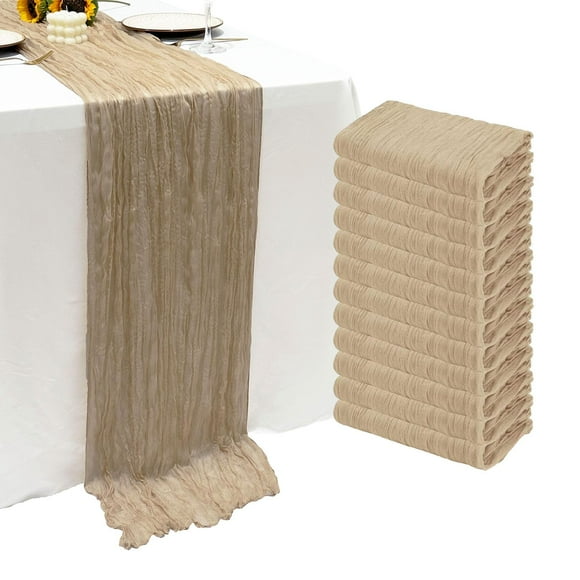 Estopilla Table Runner Seveups, color beige, 3 m, para bodas, paquete de 12