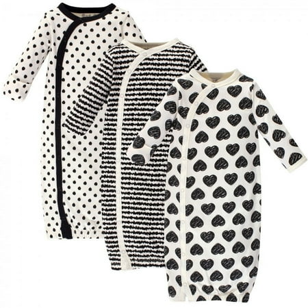 UPC: 0660168671131 | Touched by Nature Baby Girl Organic Cotton Side-Closure Snap Long-Sleeve Gowns 3pk  Heart  Preemie