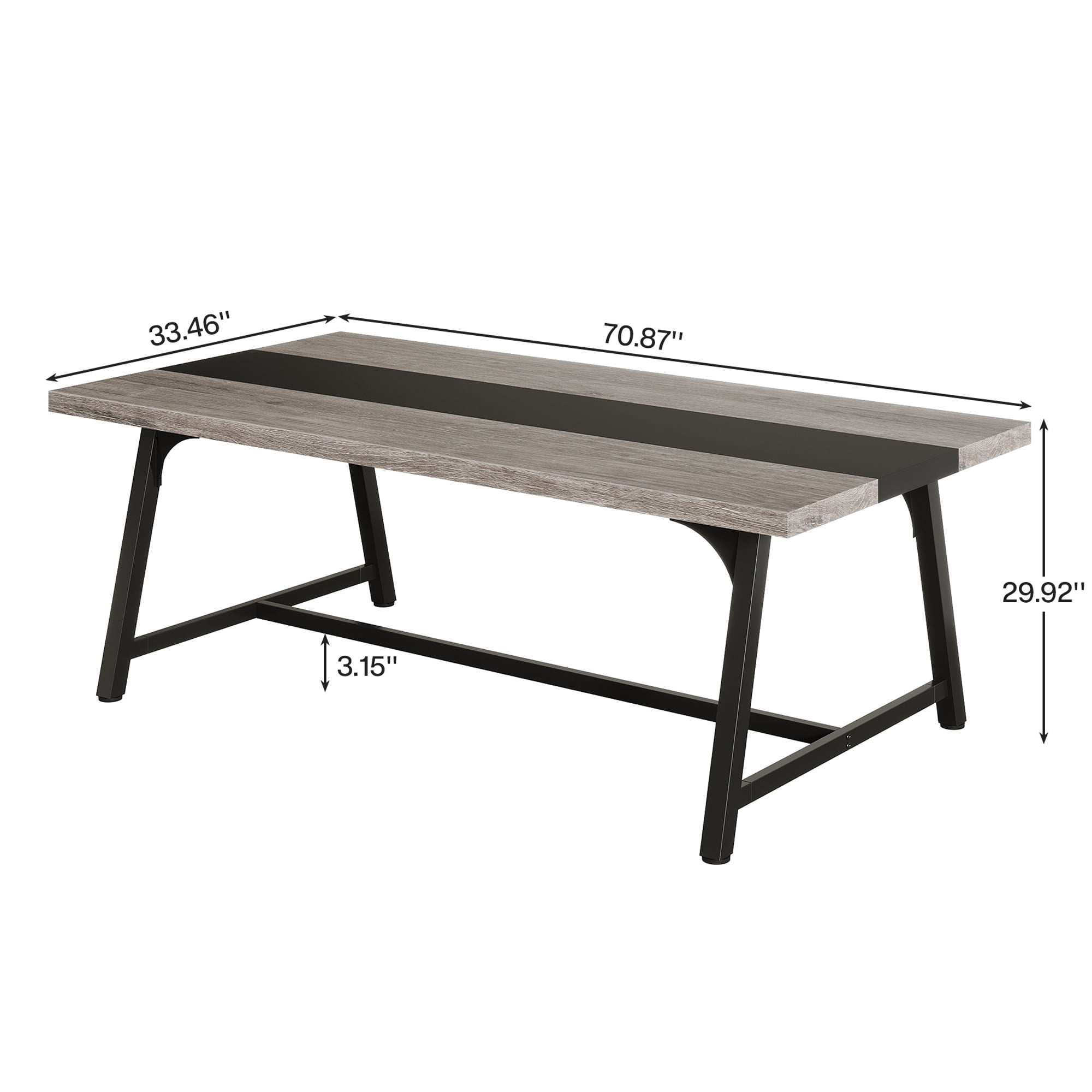 MAYEERTY 70.87 Inch Rectangular Wood Dining Table, Rustic Brown Kitchen Dinner Table with Heavy Duty Metal Frame for 6 to 8 People