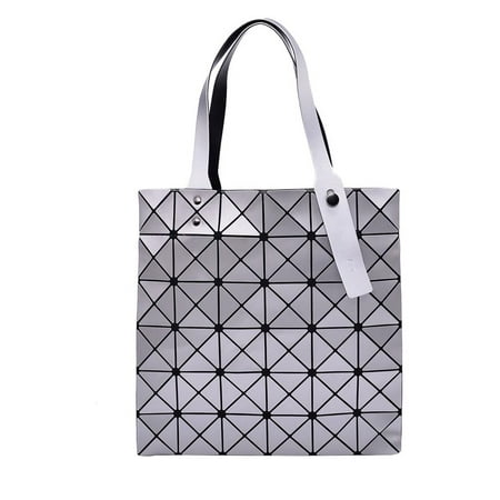 Silver Women Tote Bag Purse Handbag – PU Leather Shoulder Bag with Adjustable Handle And Large Storage - Geometric Diamond Lattice Ladies Purse by Draizee (Best Way To Store Leather Purses)