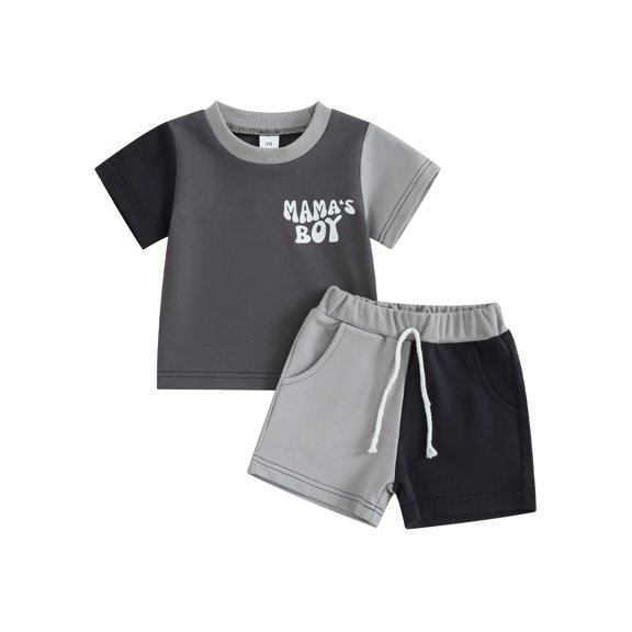 Qtinghua 2Pcs Infant Toddler Baby Boy Girl Summer Outfits Short Sleeve Contrast Color Tops and Shorts Clothes