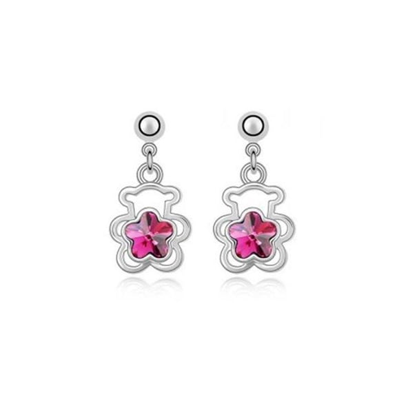 KATGI Fashion 18K White Gold Plated Lovely Bear Austrian Crystal Earrings