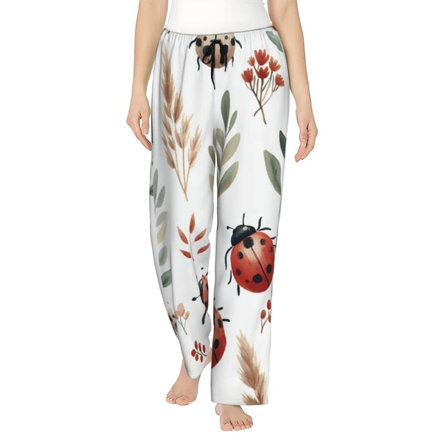 Balery Watercolor Ladybug Pantalones de pijama para mujer, pijamas ultraligeros, pantalones de estar por casa-Small