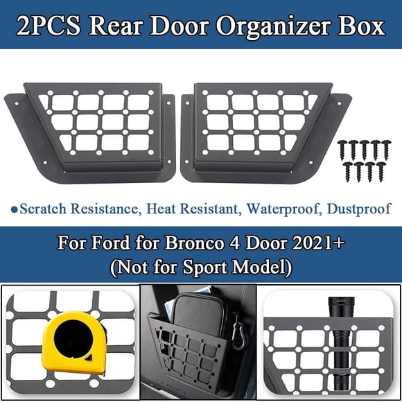 ALLTIMES Rear Door Storage Pocket Organizer Box for Ford for Bronco 4 Door 2021+, Black Steel