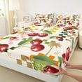 thumbnail image 3 of Feelyou Cartoon Cherry Fruit Bed Sheets for Kids, Fashion Buffalo Plaid King Sheets, Coconut Tree Sheet Set, Breathable Home Decor, 4-Piece, 3 of 7