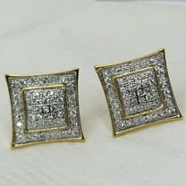 0.20CT Men's Kite Shape Square Stud Earrings, Brilliant Cut CZ Simulated Diamond Studs, 14K Yellow Gold Plated Silver Earrings