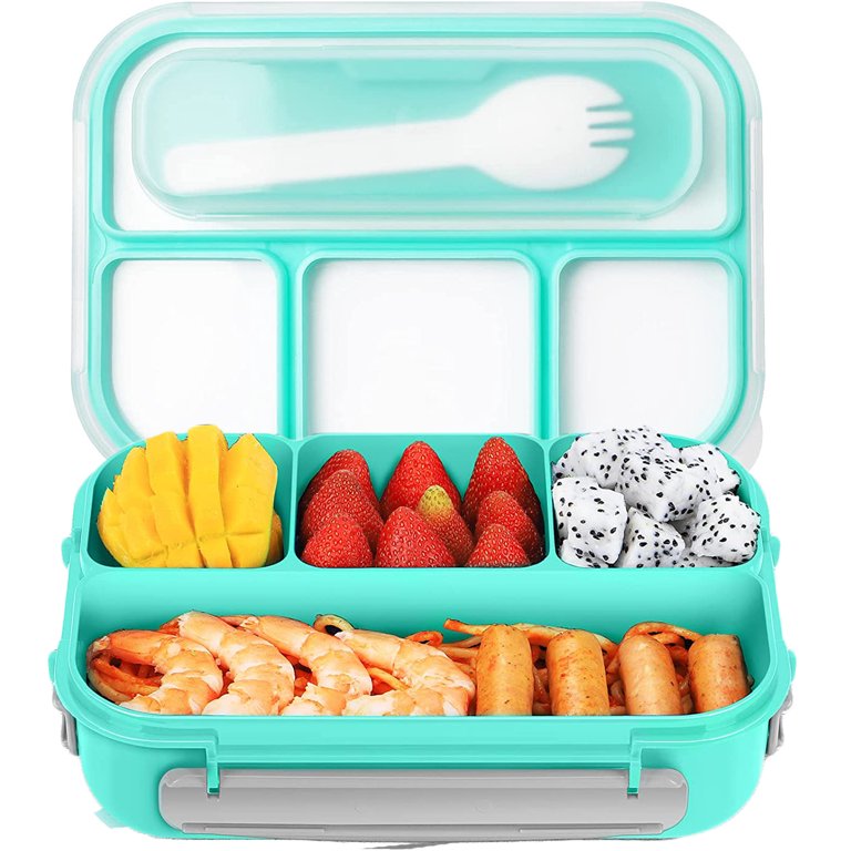 Lunch Box with Cutlery Set, Bento Box 1 L Spoon Fork Knife Large Capacity Leakproof Plastic Oven Dishwasher Safe Blue