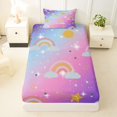 thumbnail image 4 of Manfei Kawaii Rainbow Twin Sheets, Bling Stars Print Bedding, Blue Pink, 3pcs, 1 Flat Sheet, 1 Fitted Sheet and 1 Pillowcase, 4 of 6