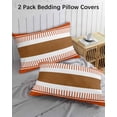 thumbnail image 3 of Burnt Orange Farmhouse Pillow Covers Standard Size 2 Pack, Orange Brown Striped Soft Bed Throw Pillowcases Breathable Cooling Long Lumbar Body Pillow Sham Cover for Bed Sofa 20''x26'', 3 of 7