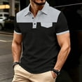 thumbnail image 2 of LEKWK Shirt for Men Short Sleeve Color Block Golf Shirt with Chest Pocket Casual Collared Tennis Top Lightweight Breathable Summer Activewear Black S, 2 of 5
