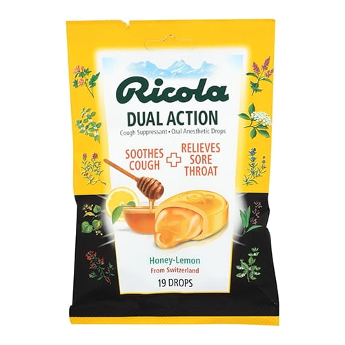 Ricola Dual Action Cough and Sore Throat Relief Drops, Honey Lemon, 24