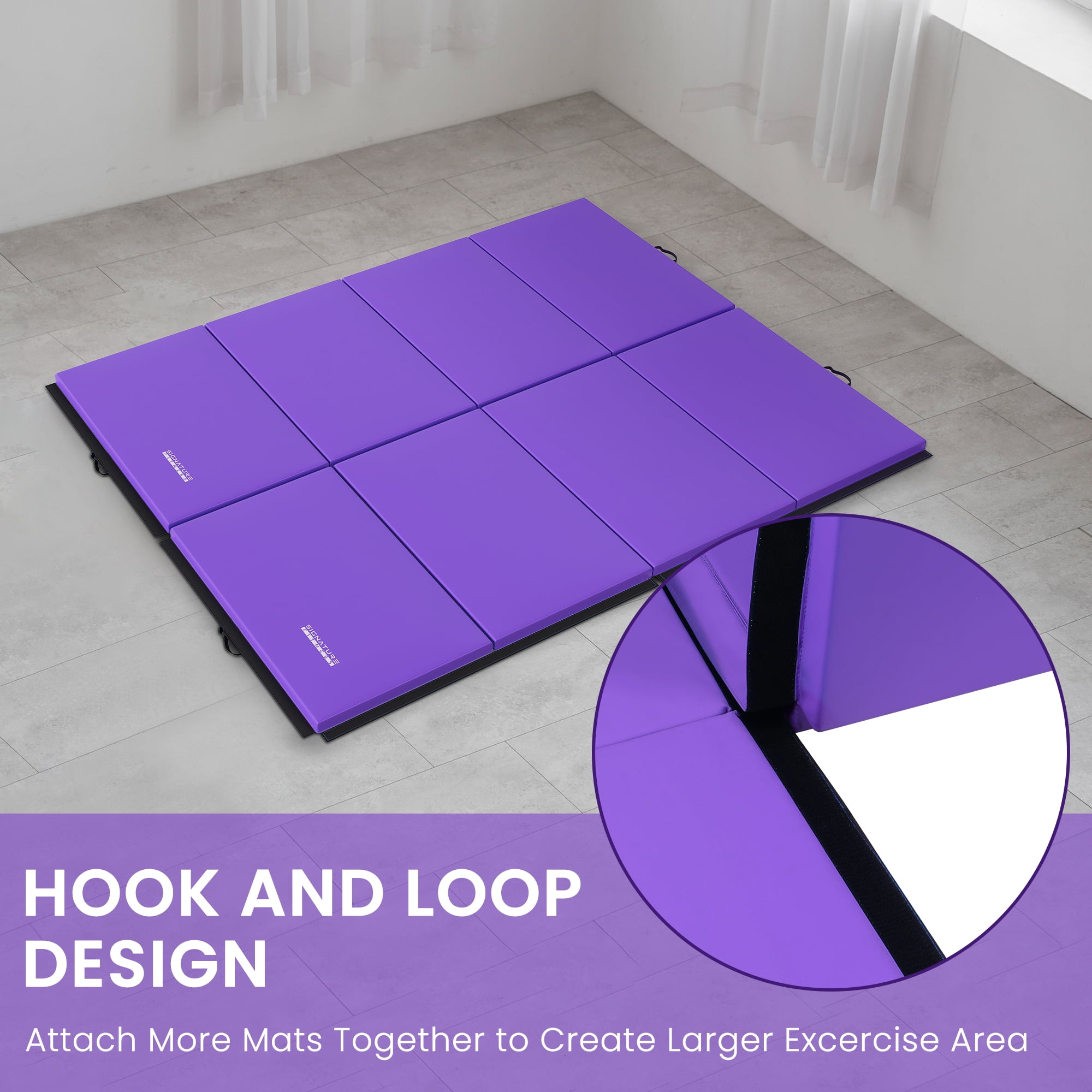 BalanceFrom Folding Exercise Mat, 10ft x 4ft Four Fold Exercise Mat with Carrying Handles for Yoga, MMA, Gymnastics and Home Gym Protective Flooring, 2-inch Thick, Purple