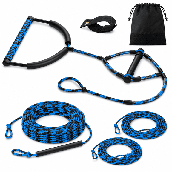75ft Wakeboard Rope And Handle Blue&Black 4 Sections Adjustable Water Ski Tow Line