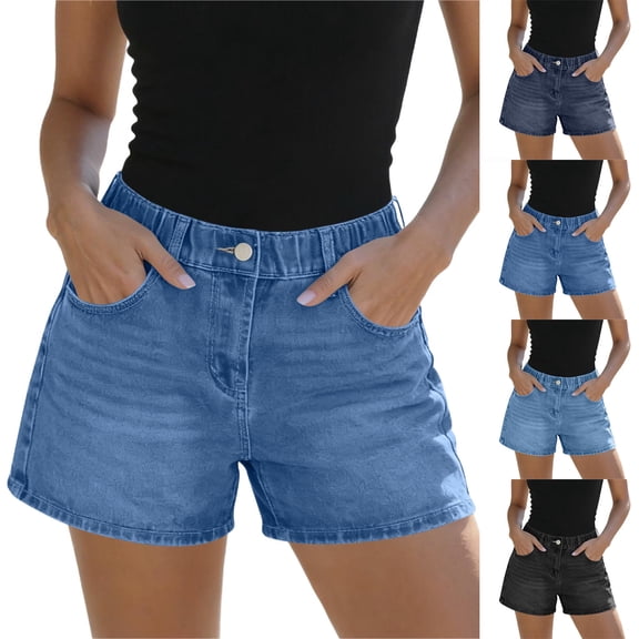 ClodeEU Women's Elaist Waist Denim Shorts,Casual Stretch Jean Shorts with Pockets Black,Women's Plus L