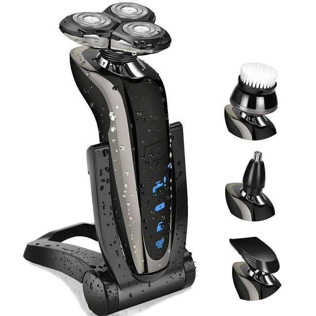 Electric Shaver Razor For Men Rechargeable 100% Waterproof Rotary For Shaving With Nose Trimmer Sideburns Trimmer Face Cleaning Brush