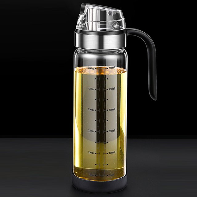 Lata de aceite de vidrio Botella dispensadora de aceite de oliva de vidrio transparente 450/550ml Dispensador de vinagre antideslizante Botella de aceite Botella de salsa de soja de cocina a prueba de