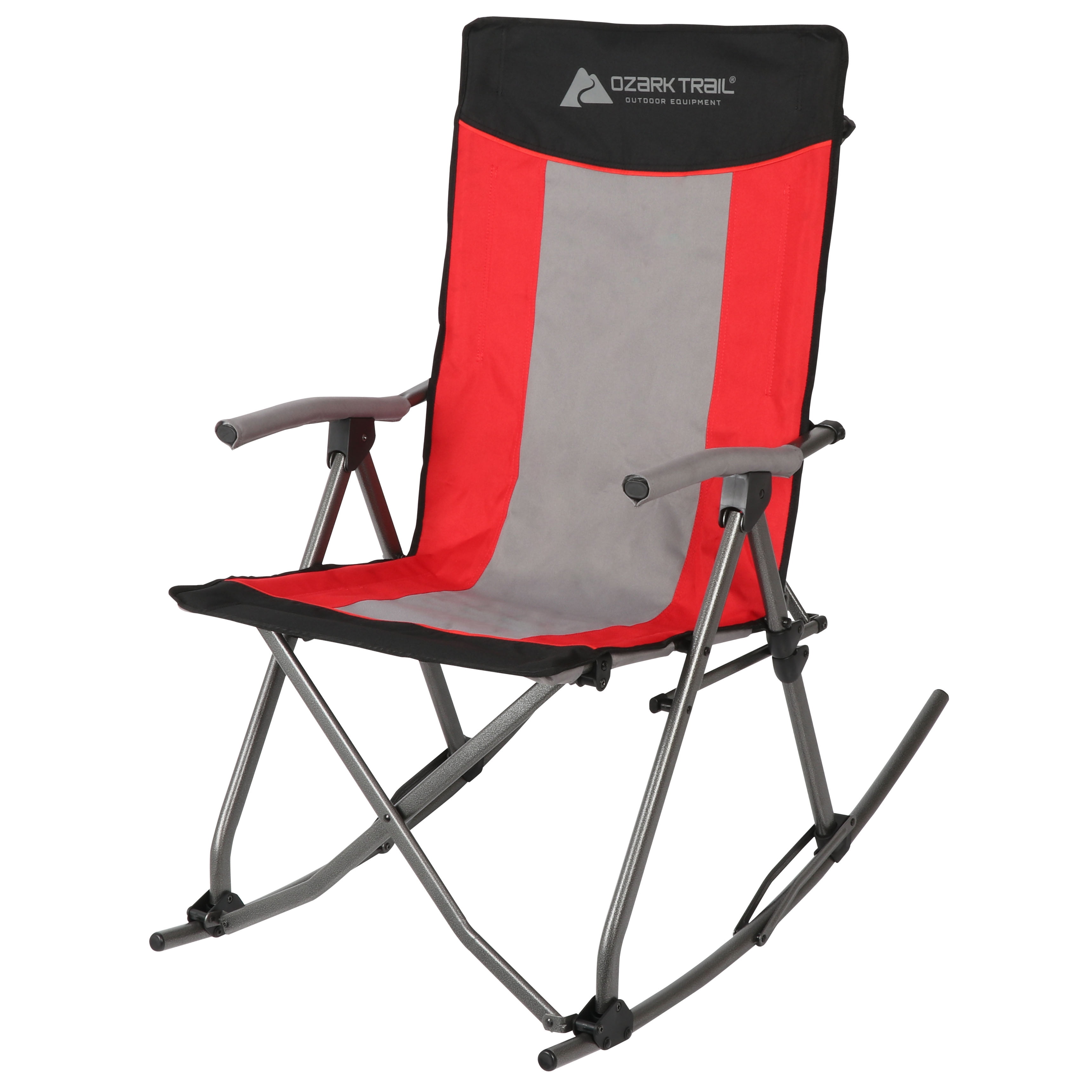 Ozark Trail Arm Rest Rocking Outdoor Camp Chair, Red
