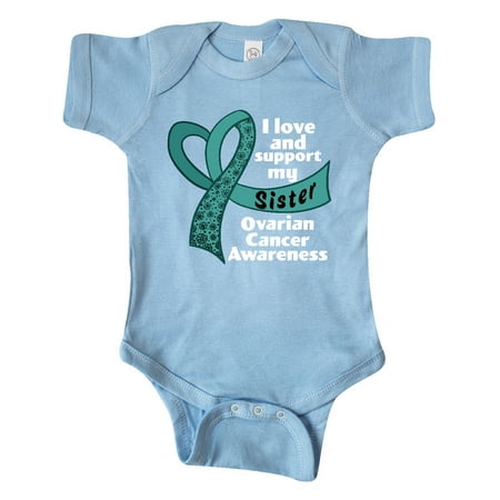 

Inktastic I Love And Support My Sister Ovarian Cancer Awareness Gift Baby Boy or Baby Girl Bodysuit