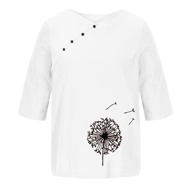 Mujeres 1/2 Manga Casual Cuello Redondo Impreso Botón Suelto Túnica Camisa Blusa Tops Fridja hjk782
