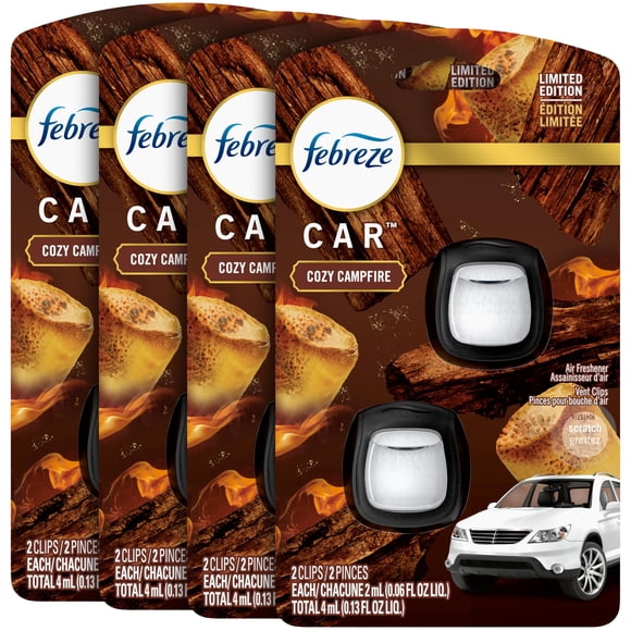 Ambientador para Auto Febreze Clip para Rejilla Cozy Campfire x8