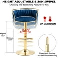 thumbnail image 4 of DREAMSIDEA Swivel Bar Stools Set of 2 Modern Velvet Upholstered High Back Adjustable Bar Chairs with Golden Footrest for Kitchen Counter Square Island, Navy Blue, 4 of 5